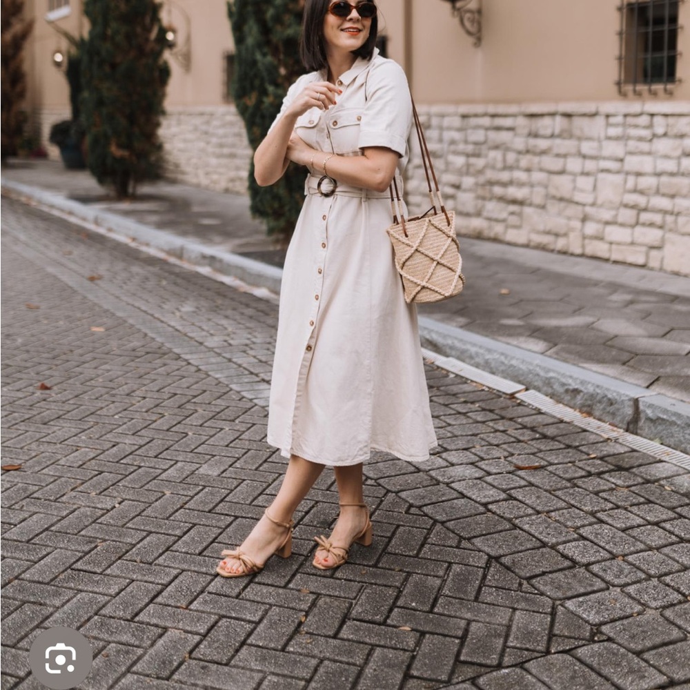 Sezane Cream Midi Dress with Belt - Picture 9 of 16